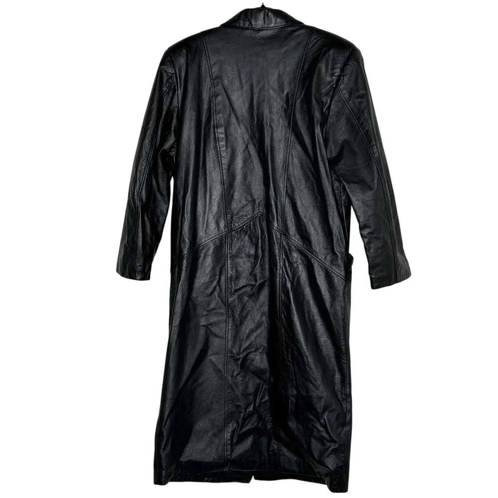 Vintage Donna Pelle PM Black Leather Long Trench Coat Grunge Emu Mobwife Matrix - Picture 4 of 8